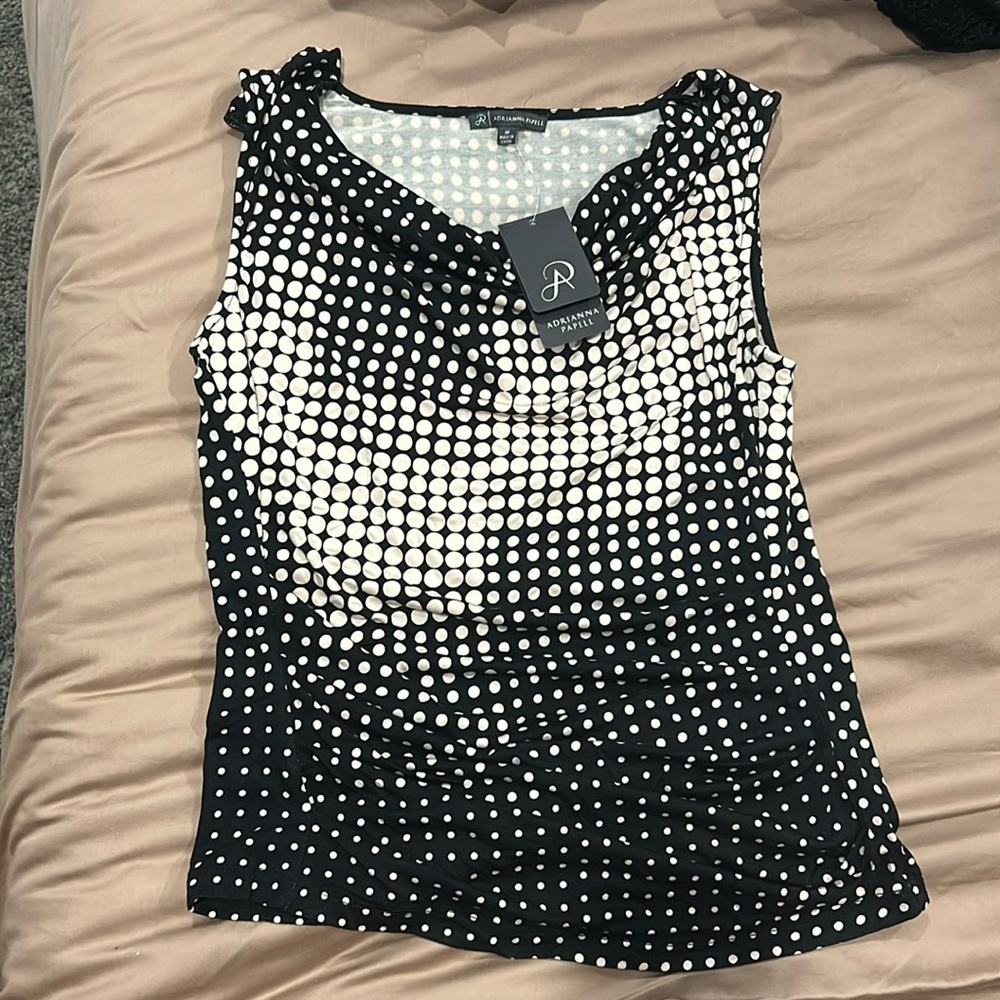 Women’s Blouse Adrianna Papell Black and White Polka Dot Business Formal Size M